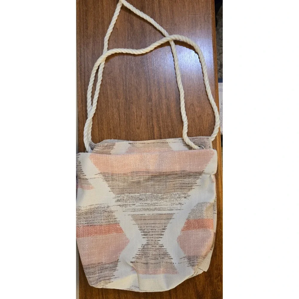 Woven Southwestern Geometric Tote Bag with White Rope Straps Earth Tones